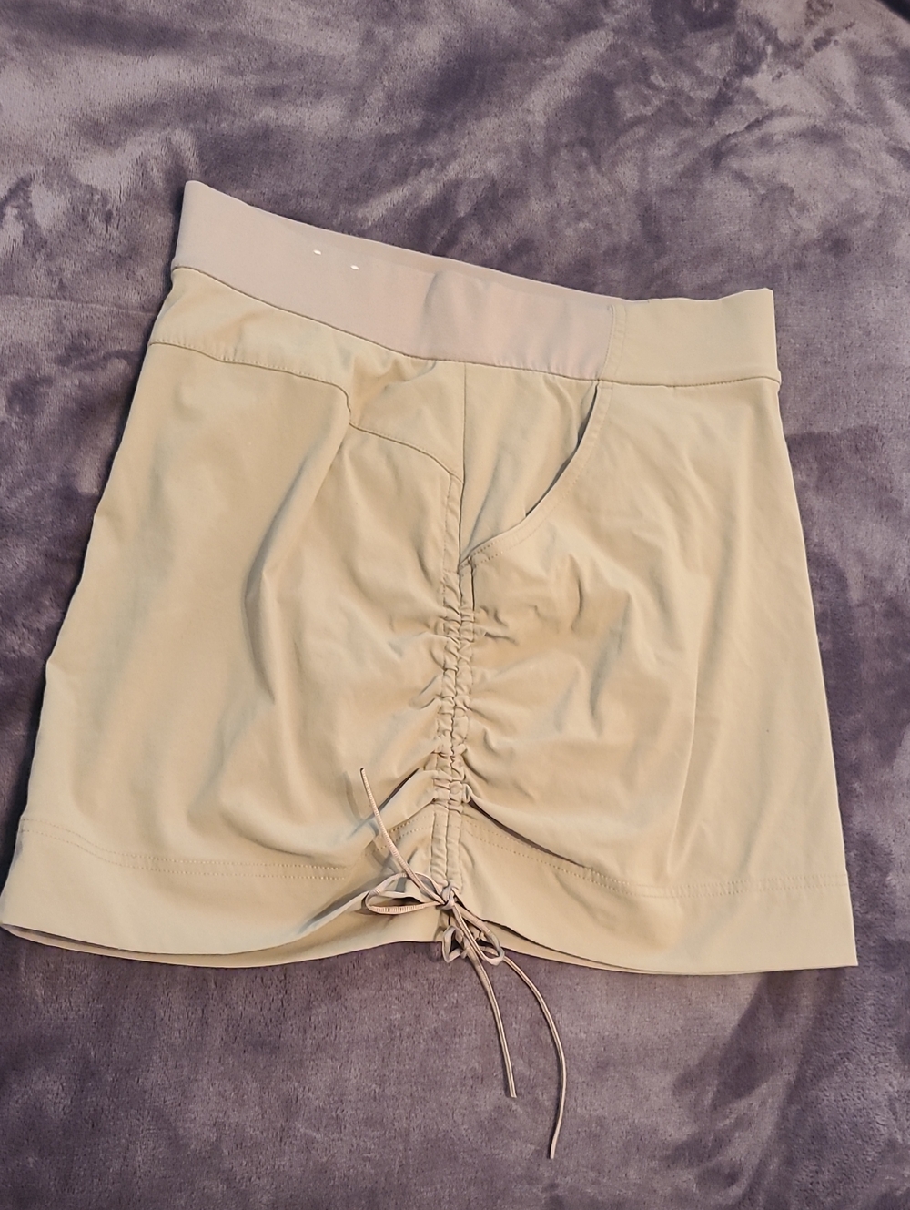Women’s Mini Skirt with Side Ruching - Light Beige - Picture 3 of 6
